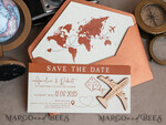 SAVE THE DATES beach travel magnets Terracotta  Wooden airplane magnet Save The Date Cards  boardingpass travel airplane save the dates destination wedding magnets22