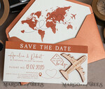 SAVE THE DATES beach travel magnets Terracotta  Wooden airplane magnet Save The Date Cards  boardingpass travel airplane save the dates destination wedding magnets22
