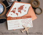 SAVE THE DATES beach travel magnets Terracotta  Wooden airplane magnet Save The Date Cards  boardingpass travel airplane save the dates destination wedding magnets22