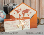 SAVE THE DATES beach travel magnets Terracotta golden airplane magnet Save The Date Cards  boardingpass travel airplane save the dates destination wedding magnets11