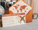 SAVE THE DATES beach travel magnets Terracotta golden airplane magnet Save The Date Cards  boardingpass travel airplane save the dates destination wedding magnets11