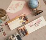 SAVE THE DATES beach travel magnets Blush Pink golden airplane magnet Save The Date Cards with Photo  boardingpass travel airplane save the dates destination wedding magnets16