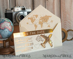 DATEN MERKEN Strand-Reise-Magnete Elfenbein-goldene Flugzeugmagnet Save The Date Karten Boardingpass Reise Flugzeug Save the Dates Zielhochzeitsmagneten16