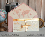 SAVE THE DATES beach travel magnets Blush Pink golden airplane magnet Save The Date Cards  boardingpass travel airplane save the dates destination wedding magnets14