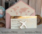 SAVE THE DATES beach travel magnets Blush Pink golden airplane magnet Save The Date Cards  boardingpass travel airplane save the dates destination wedding magnets14