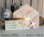 SAVE THE DATES beach travel magnets Blush Pink golden airplane magnet Save The Date Cards  boardingpass travel airplane save the dates destination wedding magnets14