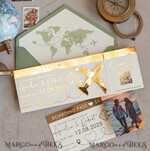 DATEN MERKEN Strand-Reise-Magnete Salbeigrüne goldene Flugzeugmagnete Save The Date Karten Boardingpass Reise Flugzeug Save the Dates Zielhochzeitsmagneten19