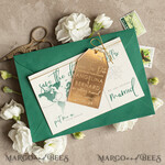 SAVE THE DATES beach travel magnets Personalised Travel Save the Date Acrylic Tag Magnet and Card, Gold dark green Luggage Tag Wedding Save The Dates Acrylic Magnets, Save The Date Cards4