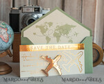 SAVE THE DATES beach travel magnets Sage green golden airplane magnet Save The Date Cards  boardingpass travel airplane save the dates destination wedding magnets17
