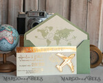 SAVE THE DATES beach travel magnets Sage green golden airplane magnet Save The Date Cards  boardingpass travel airplane save the dates destination wedding magnets17