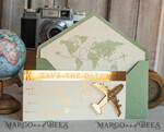 SAVE THE DATES beach travel magnets Sage green golden airplane magnet Save The Date Cards  boardingpass travel airplane save the dates destination wedding magnets17