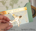 SAVE THE DATES beach travel magnets Sage green golden airplane magnet Save The Date Cards  boardingpass travel airplane save the dates destination wedding magnets17