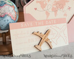 SAVE THE DATES beach travel magnets Blush Pink Wooden airplane magnet Save The Date Cards  boardingpass travel airplane save the dates destination wedding magnets10