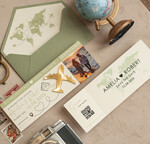 SAVE THE DATES beach travel magnets Sage green golden airplane magnet Save The Date Cards with photo boardingpass travel airplane save the dates destination wedding magnets16