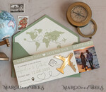 SAVE THE DATES beach travel magnets Sage green golden airplane magnet Save The Date Cards with photo boardingpass travel airplane save the dates destination wedding magnets16