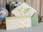 SAVE THE DATES beach travel magnets Sage green  golden airplane magnet Save The Date Cards  boardingpass travel airplane save the dates destination wedding magnets16