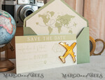 SAVE THE DATES beach travel magnets Sage green  golden airplane magnet Save The Date Cards  boardingpass travel airplane save the dates destination wedding magnets16
