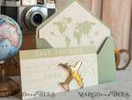 SAVE THE DATES beach travel magnets Sage green  golden airplane magnet Save The Date Cards  boardingpass travel airplane save the dates destination wedding magnets16
