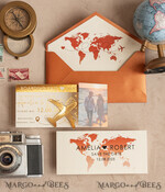 SAVE THE DATES beach travel magnets Terracotta  golden airplane magnet Save The Date Cards with photo  boardingpass travel airplane save the dates destination wedding magnets16