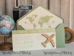 SAVE THE DATES beach travel magnets Sage green  Wooden airplane magnet Save The Date Cards  boardingpass travel airplane save the dates destination wedding magnets9