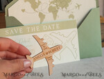 SAVE THE DATES beach travel magnets Sage green  Wooden airplane magnet Save The Date Cards  boardingpass travel airplane save the dates destination wedding magnets9