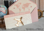 SAVE THE DATES beach travel magnets Pink Blush  golden airplane magnet Save The Date Cards  boardingpass travel airplane save the dates destination wedding magnets16