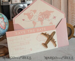 SAVE THE DATES beach travel magnets Pink Blush  golden airplane magnet Save The Date Cards  boardingpass travel airplane save the dates destination wedding magnets16