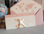 SAVE THE DATES beach travel magnets Pink Blush  golden airplane magnet Save The Date Cards  boardingpass travel airplane save the dates destination wedding magnets16