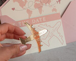 SAVE THE DATES beach travel magnets Pink Blush  golden airplane magnet Save The Date Cards  boardingpass travel airplane save the dates destination wedding magnets16