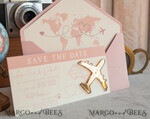 SAVE THE DATES beach travel magnets Pink Blush  golden airplane magnet Save The Date Cards  boardingpass travel airplane save the dates destination wedding magnets16