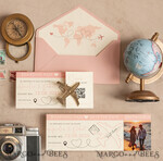 SAVE THE DATES beach travel magnets Pink Blush  golden airplane magnet Save The Date Cards with Photo boardingpass travel airplane save the dates destination wedding magnets12