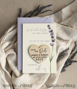 DATEN MERKEN rustikale Boho-Magnete Lavendel Rustikal Save The Date Magnet & Karte Moderne Handwerkskunst Save Our Date Holzmagnete Boho Save-the-Date-Karten Holzscheibenmagnete Floralkarte2