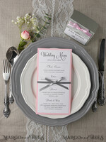 MENU & PROGRAMS rustic and lace Glamour Blush Pink Wedding Menu, Romantic Minimalist Dinner menu with Ribbon, Elegant Simple Party Table Menu, Modern Chic White And Pink Wedding Menu Card     5