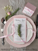 MENU & PROGRAMS rustic and lace Romantic Handmade Blush Pink Wedding Menu, Glamour Minimalist Dinner menu with Ribbon, Elegant Simple Party Table Menu, Modern White And Pink Wedding Menu Card 5