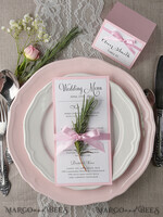 MENU & PROGRAMS rustic and lace Romantic Handmade Blush Pink Wedding Menu, Glamour Minimalist Dinner menu with Ribbon, Elegant Simple Party Table Menu, Modern White And Pink Wedding Menu Card 5