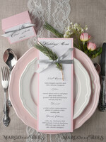 MENU & PROGRAMS rustic and lace Romantic Wedding Menu with Grey Ribbon, Vintage Personalized Menu Cards, Light Grey and Blush Pink Shabby Chic Wedding Menu, Elegant Handmade Wedding Menu Card 4