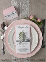 MENU & PROGRAMS rustic and lace Romantic Wedding Menu with Grey Ribbon, Vintage Personalized Menu Cards, Light Grey and Blush Pink Shabby Chic Wedding Menu, Handmade White & Pink Wedding Menu6