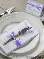 MENÜ & PROGRAMME  
 rustikal und Spitze Zartes handgemachtes Flieder-Hochzeitsmenü, elegante Hochzeitsmenüs mit Lavendel, minimalistische schicke lila Hochzeitsmenükarten, moderne minimalistische Dinnerkarte für die Hochzeit.8