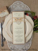 MENU & PROGRAMS rustic and lace Minimalist Brown Wedding Menu, Aesthetic Lace Reception Dinner Menu, Romantic Menu With Wooden Heart, Elegant  Wedding Menu Cards5