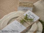 MENÜ & PROGRAMME  
 rustikal und Spitze Minimalistisches Braunes Hochzeitsmenü, Ästhetisches Empfangs-Dinner-Menü, Romantisches Shabby Chic Menü mit Jute-Schnur, Elegante handgemachte weiße & braune Hochzeitsmenükarten3