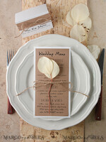 MENU & PROGRAMS rustic and lace Rustic Wedding Menu, Barn Wedding Dinner Menu, Eco Romantic Personalized Cards with leaf And Twine, Kraft Wedding Menu, Simple Handmade Rustic Wedding Menu   3