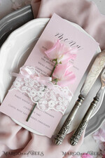 MENÜ & PROGRAMME  
 rustikal und Spitze Romantisches Blush-Pink Hochzeitsmenü mit Band, personalisierte Menü-Karten aus Vintage-Spitze, Shabby Chic Hochzeitsmenü mit floralem Motiv, minimalistische Hochzeitskarten10