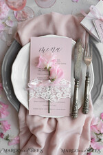 MENÜ & PROGRAMME  
 rustikal und Spitze Romantisches Blush-Pink Hochzeitsmenü mit Band, personalisierte Menü-Karten aus Vintage-Spitze, Shabby Chic Hochzeitsmenü mit floralem Motiv, minimalistische Hochzeitskarten10