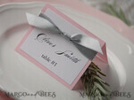 PLACE CARDS / TABLE CARDS rustic and lace Romantic White Minimalist Wedding Table Place Cards with Grey Ribbon, Modern Elegant Botanical Place Card, Glamour Table Cards, Pink Rustic Wedding Name Tag3