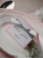 PLACE CARDS / TABLE CARDS rustic and lace Romantic White Minimalist Wedding Table Place Cards with Grey Ribbon, Modern Elegant Botanical Place Card, Glamour Table Cards, Pink Rustic Wedding Name Tag3