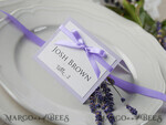 PLACE CARDS / TABLE CARDS rustic and lace Romantic Lavender Wedding Place Cards, Lilac Name Tags, Lavender Ribbon Bow, Elegant Wedding Stationery, Rustic Escort Cards, Editable Text, Wedding Signage3