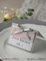 PLACE CARDS / TABLE CARDS rustic and lace Romantic Grey Wedding Place Cards, Name Tags with Grey Ribbon Bow and Lace, Elegant Wedding Stationery, Rustic Escort Cards, Editable Text, Shabby Chic6