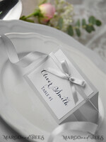 PLACE CARDS / TABLE CARDS rustic and lace Romantic White Minimalist Wedding Table Place Cards with Grey Ribbon, Modern Elegant Rustic Place Card, Glamour Table Cards, Gorgeous Grey Wedding Name Tag2