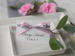 PLACE CARDS / TABLE CARDS rustic and lace Romantic White Minimalist Wedding Table Place Cards with Pink and Grey Ribbon, Modern Rustic Place Card, Glamour Table Cards, Wedding Name Tag, Editable Text5