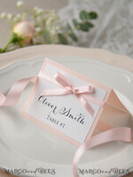 PLACE CARDS / TABLE CARDS rustic and lace Romantic White Minimalist Wedding Table Place Cards with Pink Ribbon, Modern Elegant Peach Place Card, Gorgeous Wedding Name Tag, Editable Text Escort Card2